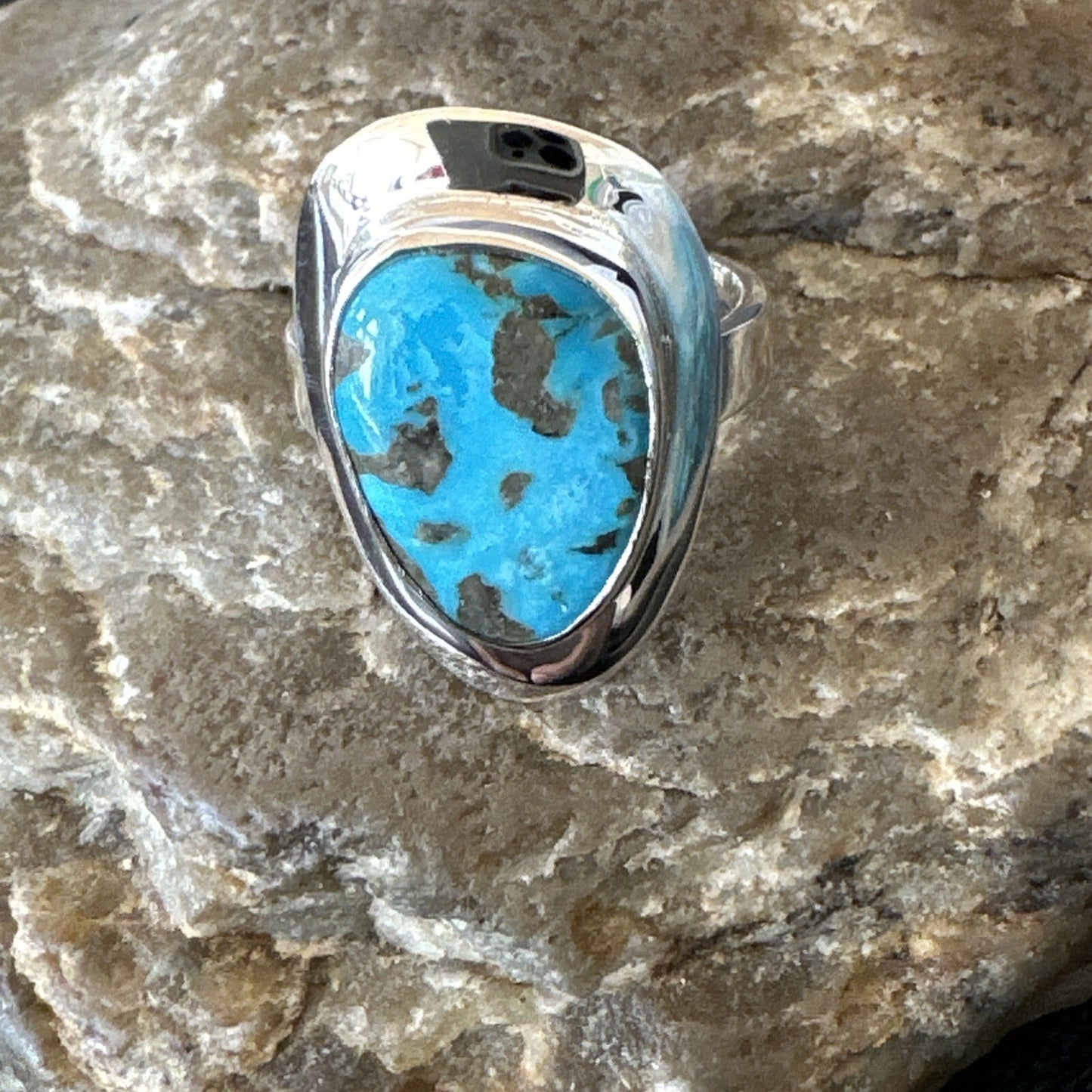 Southwestern Sterling Silver Blue Kingman Turquoise Ring Size 8 18520