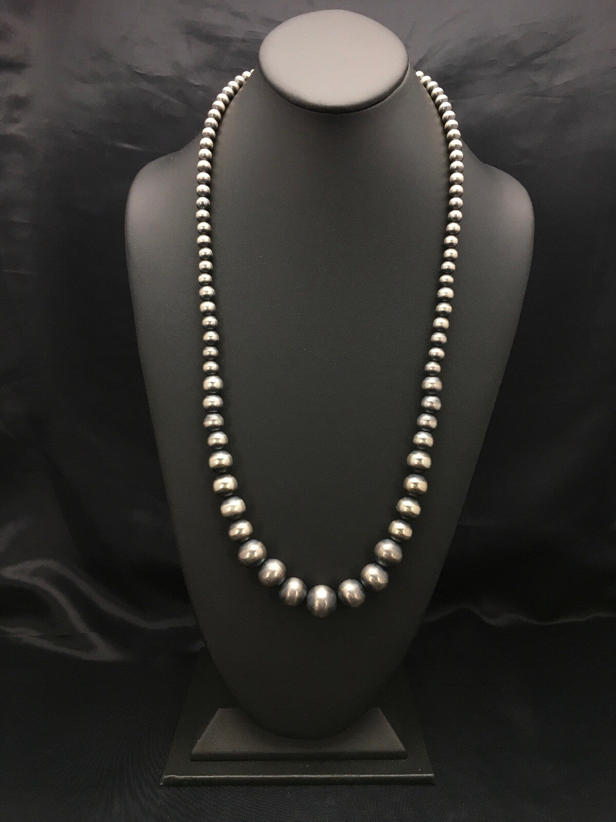 Navajo Pearls Graduated Sterling Silver Native American Bead Necklace 26” 92126