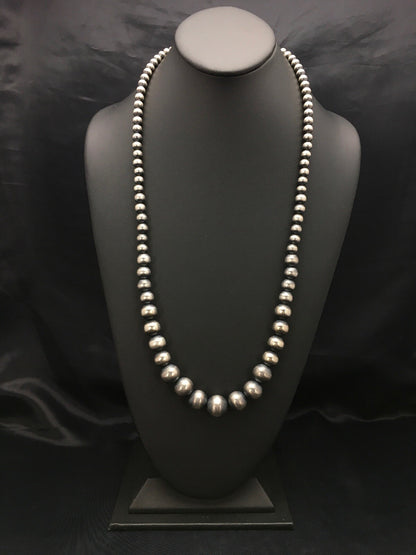 Navajo Pearls Graduated Sterling Silver Native American Bead Necklace 26” 92126
