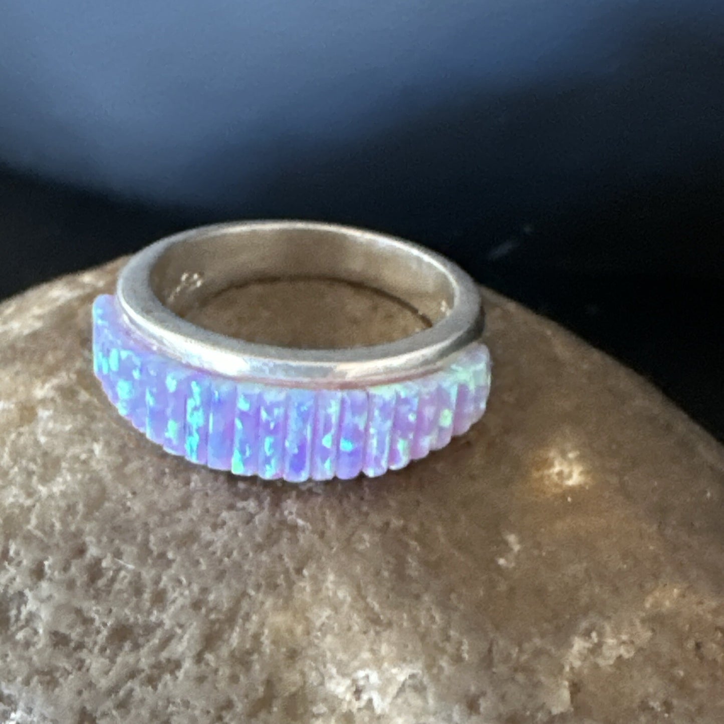 Pink Opal Navajo Sterling Silver Band Inlay Ring Size 6 18783