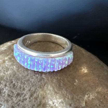 Pink Opal Navajo Sterling Silver Band Inlay Ring Size 6 18783
