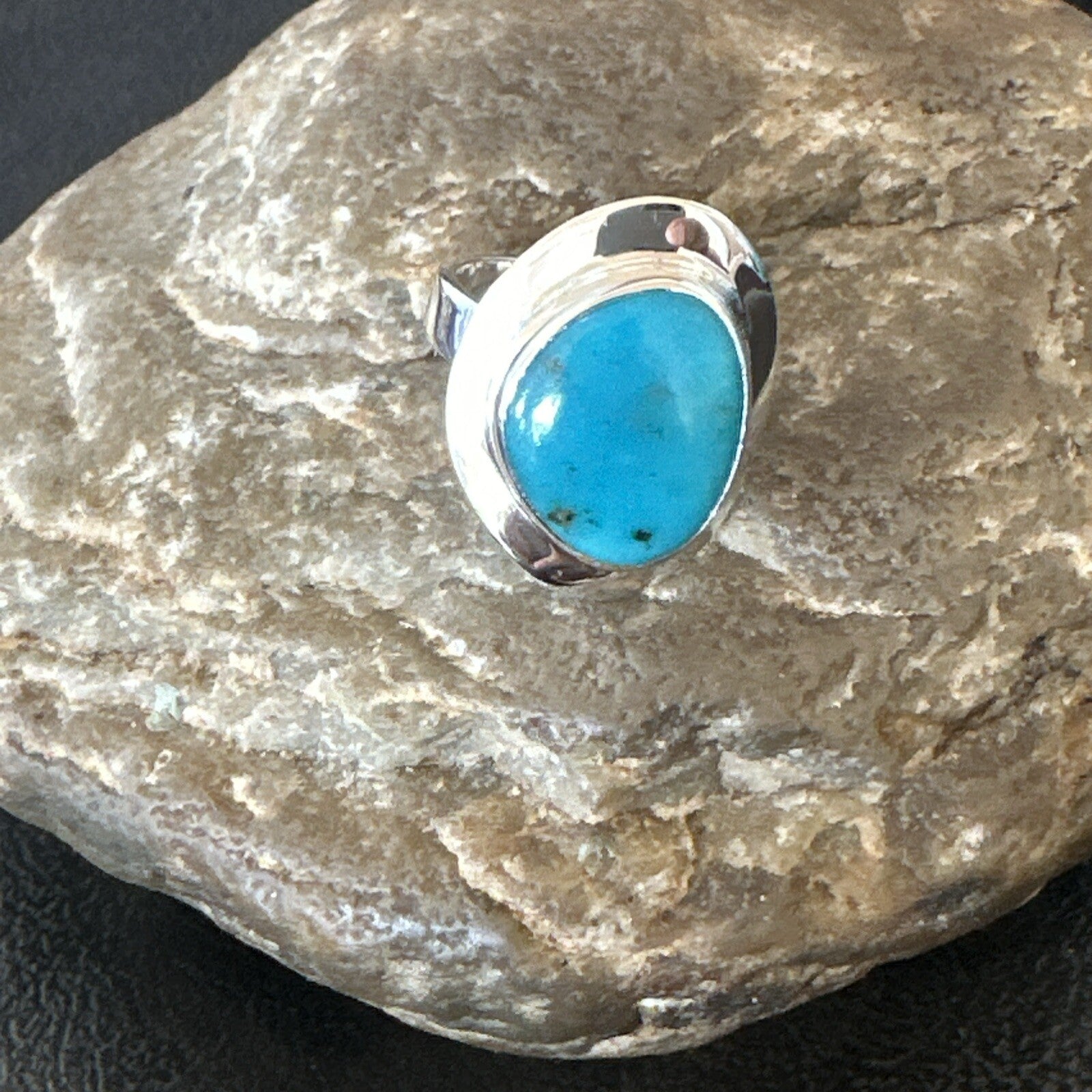 Southwestern Sterling Silver Blue Kingman Turquoise Ring Size 7 18503