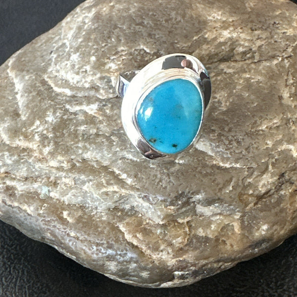 Southwestern Blue Kingman Turquoise Ring Size 7 | Sterling Silver | Authentic Native American Handmade | 18503