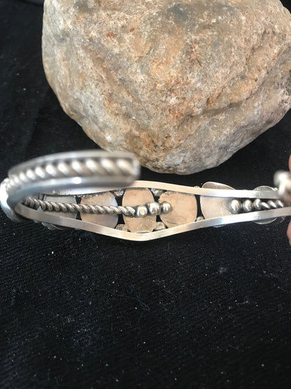 Native Turquoise Navajo Sterling Silver 7 Stone Bracelet Platero 08309