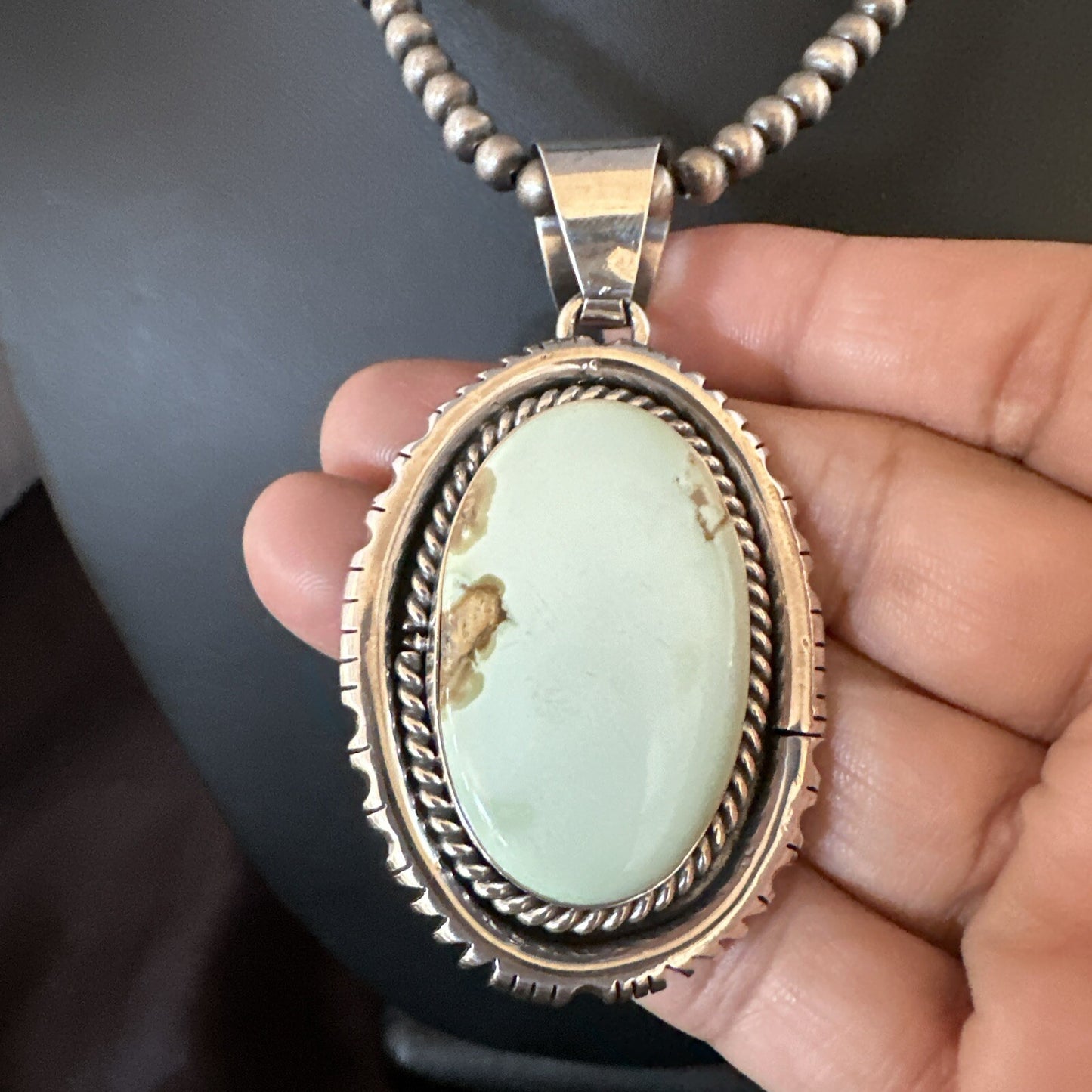 Mens Women Navajo Sterling Silver Green Turquoise Necklace Pendant 18195