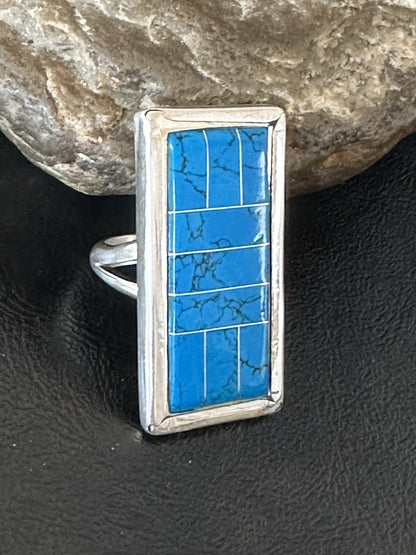 Harold Joe Mens Native American Navajo Blue Turquoise Inlay Ring Sz 11 19395