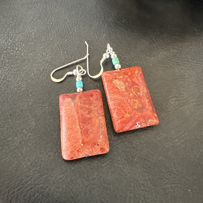 Apple Sponge Coral Southwestern Sterling Silver Earrings 1.5” 18838