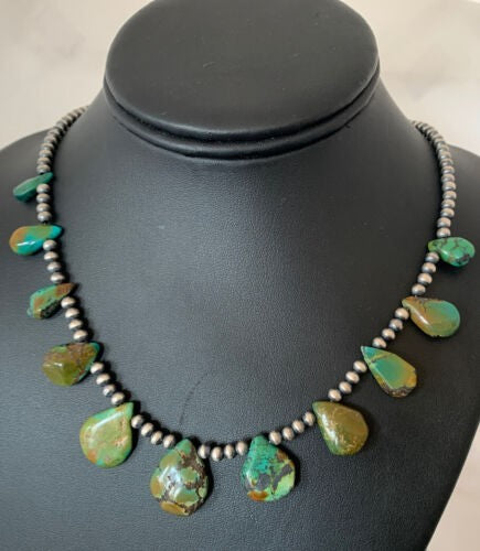 Navajo Pearls Necklace Sterling Silver & Royston Turquoise 483