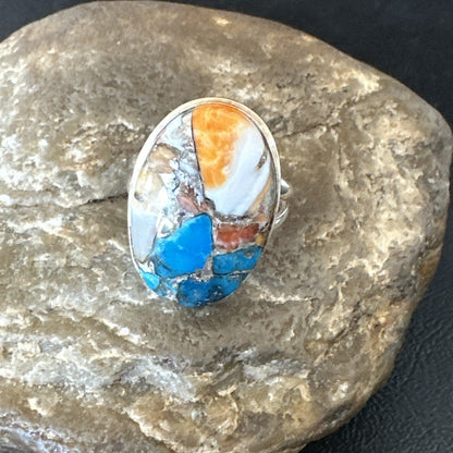 Blue Turquoise Spiny Oyster Southwestern Sterling Silver Ring Size 11 18448