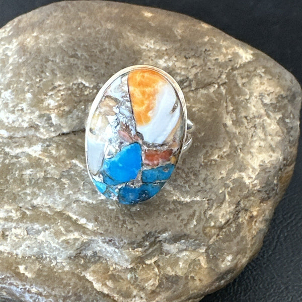 Blue Turquoise Spiny Oyster Southwestern Ring Size 11 | Sterling Silver | Authentic Native American Handmade | 18448