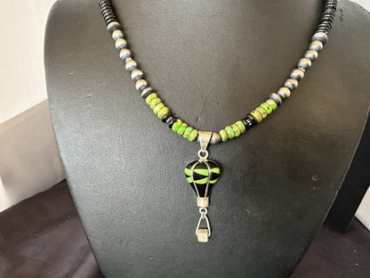 Balloon Green Turquoise Pendant Navajo Sterling Silver Necklace 22" 18342