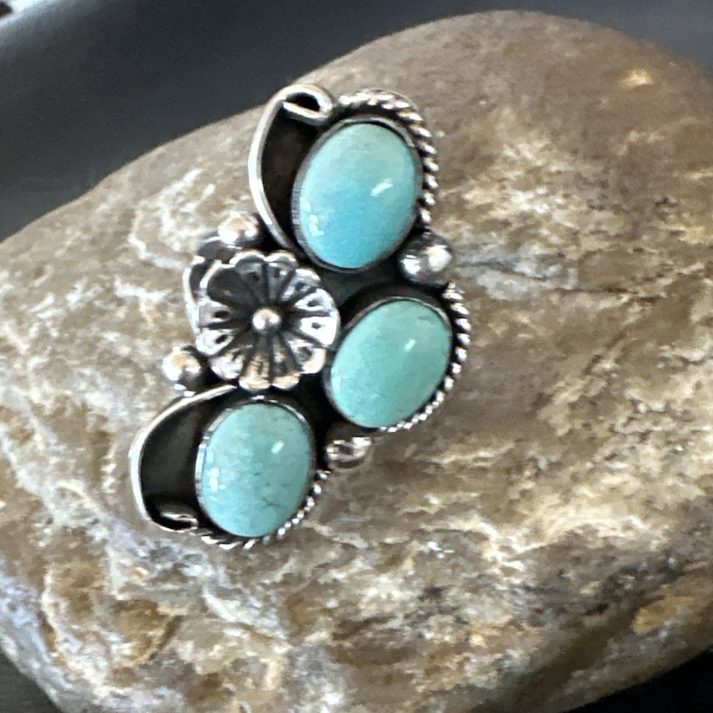 3 Besties Ring Green Turquoise Navajo Sterling Silver Cluster Size 8 19161