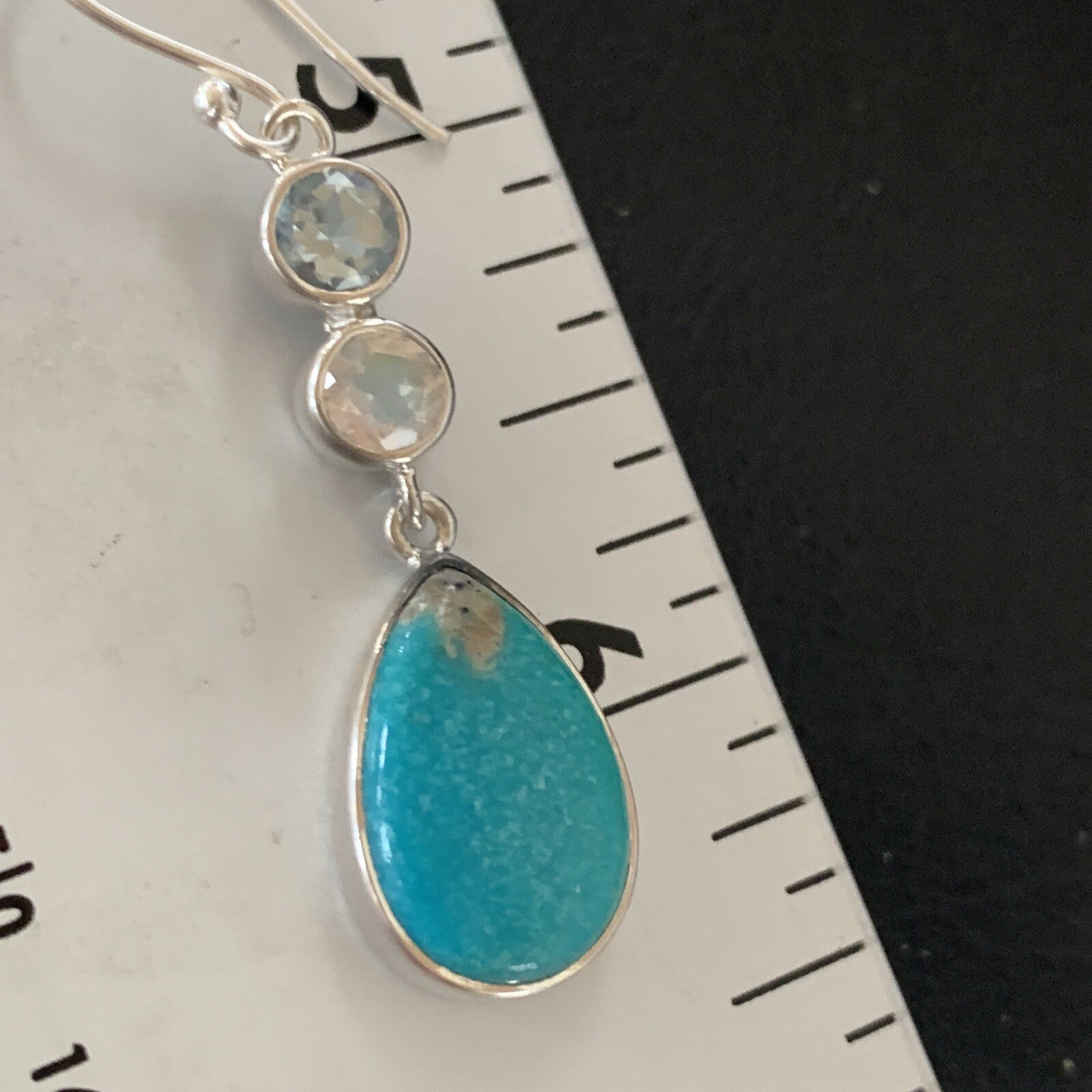 Womens Blue Kingman Turquoise Navajo Sterling Silver Earrings 12035