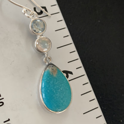 Womens Blue Kingman Turquoise Navajo Sterling Silver Earrings 12035