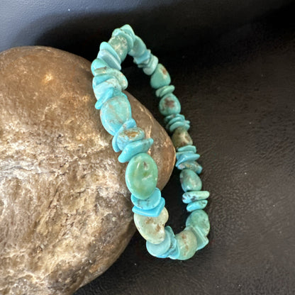 Mens Womens Blue Green Turquoise Stretch Stone Friendship Bracelet 7" 18858