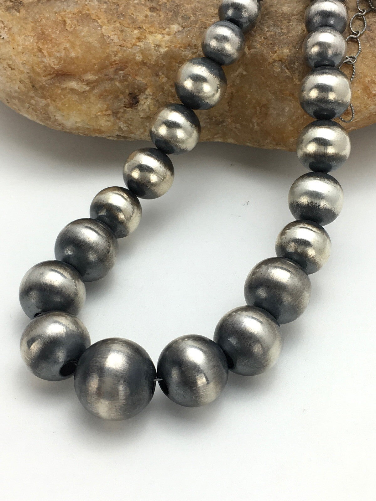 Navajo Pearls Graduated Sterling Silver Native American Bead Necklace 26” 92126
