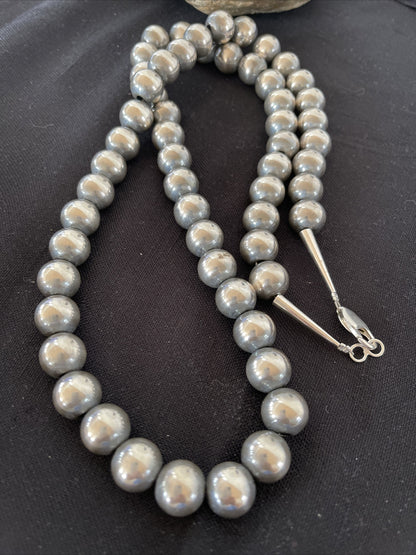 Native American 14mm Sterling Silver Navajo Pearls 30” Single-Strand Necklace