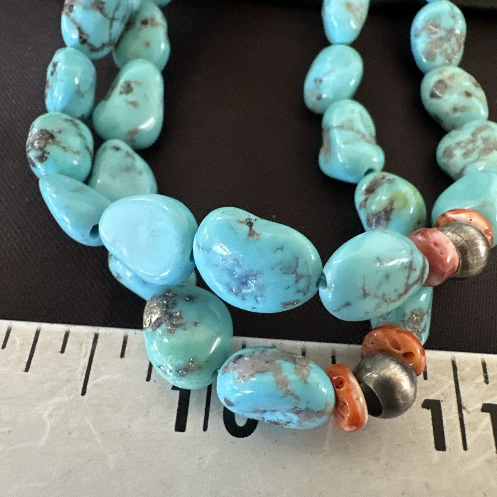 Spiny Oyster Nacosari Turquoise 2S Navajo Sterling Silver Necklace 19" 17785