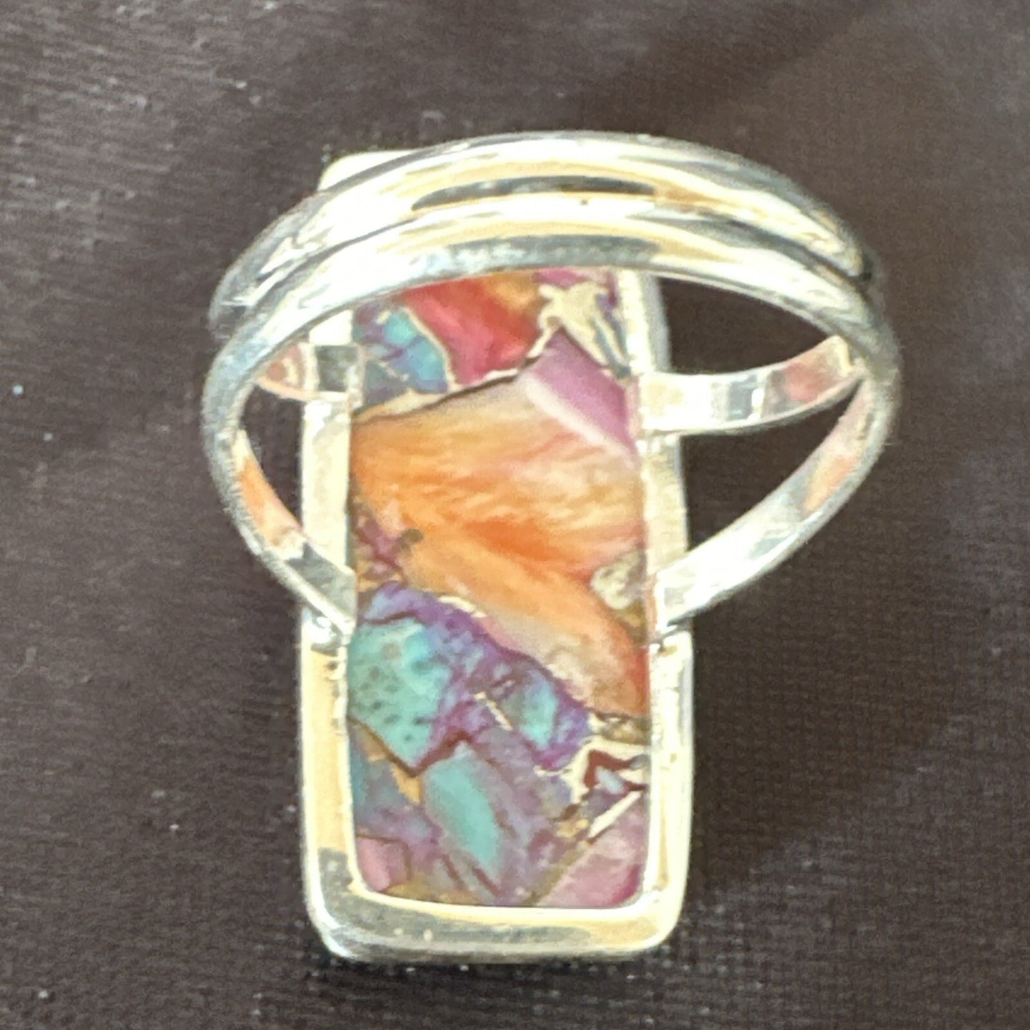 Blue Turquoise Orange Spiny Oyster Navajo Sterling Silver Ring Size 8 18219