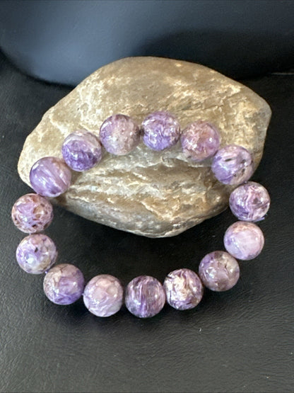 Native Purple Charoite 12mm Stretch Elastic Bracelet Adjustable 18870