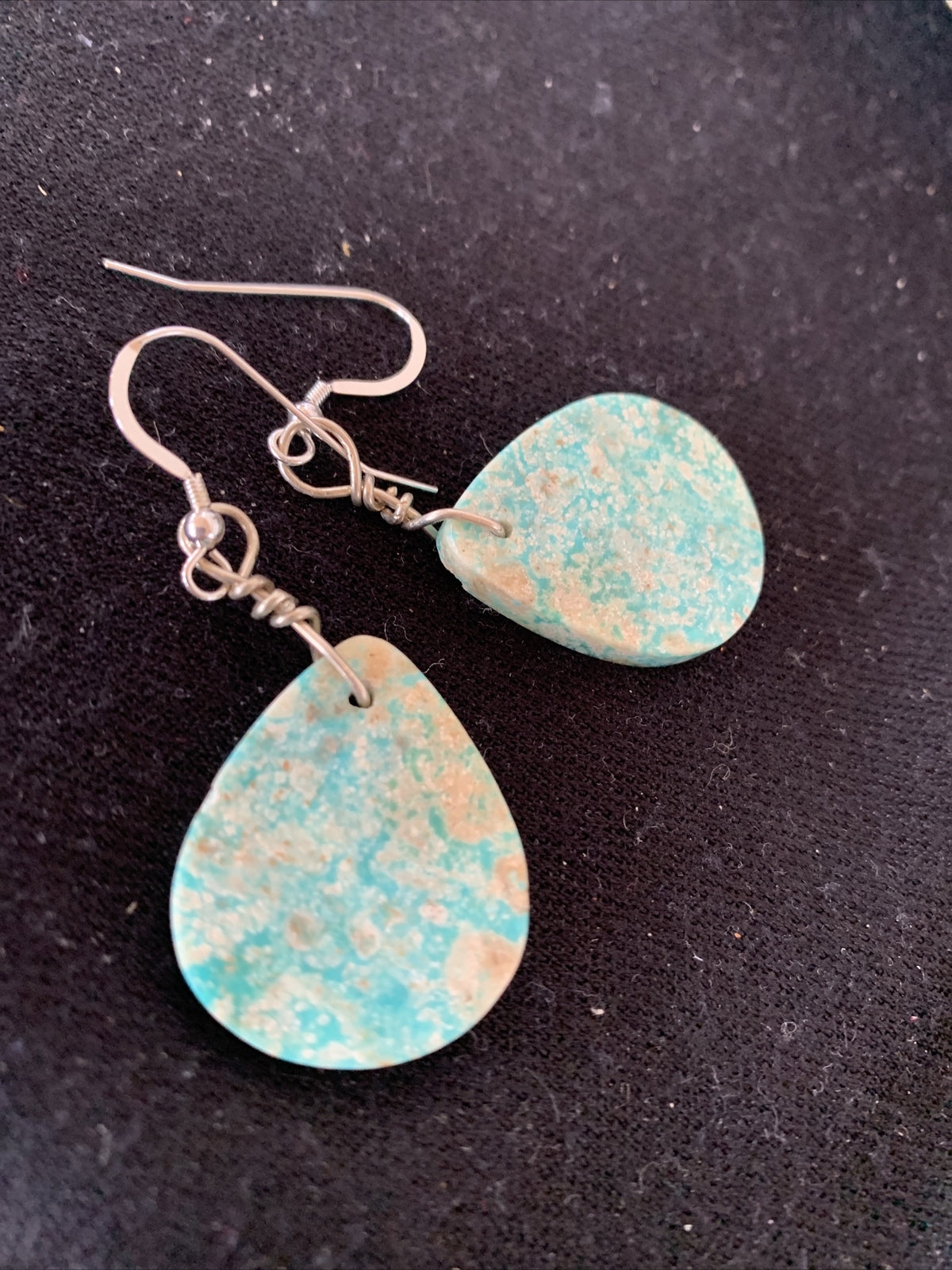 Navajo Sterling Silver Slab Turquoise Dangle Earrings 01357