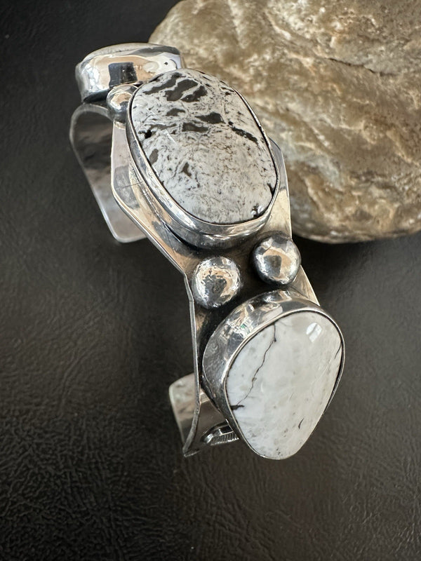 Men's Women's White Buffalo Turquoise Navajo Cuff Bracelet | Sterling Silver | Authentic Native American Handmade | 19502
