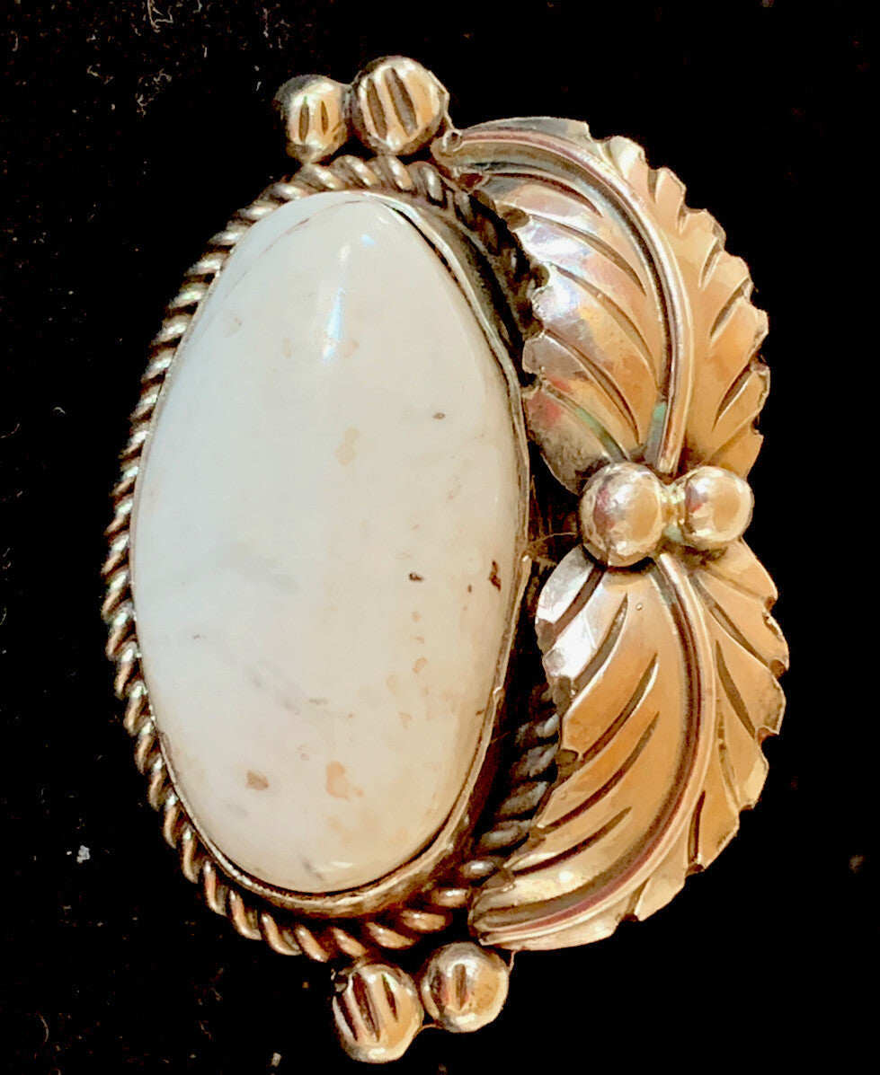 White Buffalo Turquoise Navajo Sterling Silver Ring Size 9.5 00143