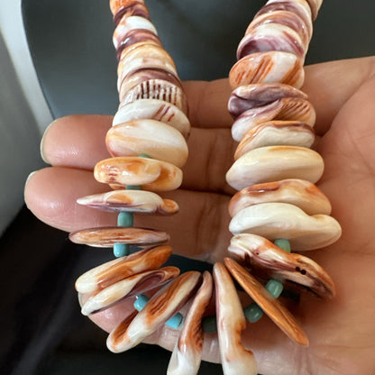 Spiny Oyster Turquoise Heishi Navajo Sterling Silver Necklace 20” 17757