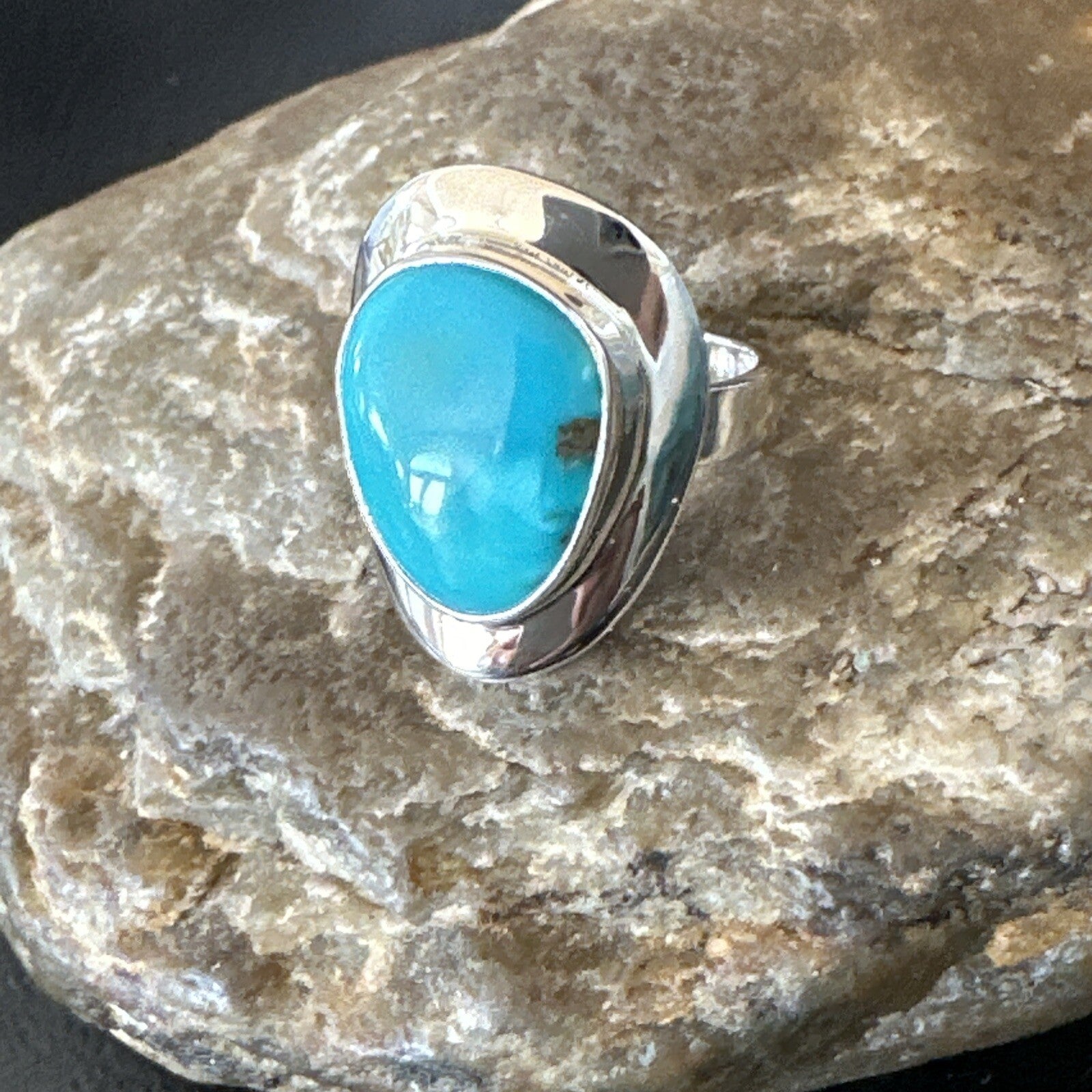 Southwestern Sterling Silver Blue Kingman Turquoise Ring Size 8 18516