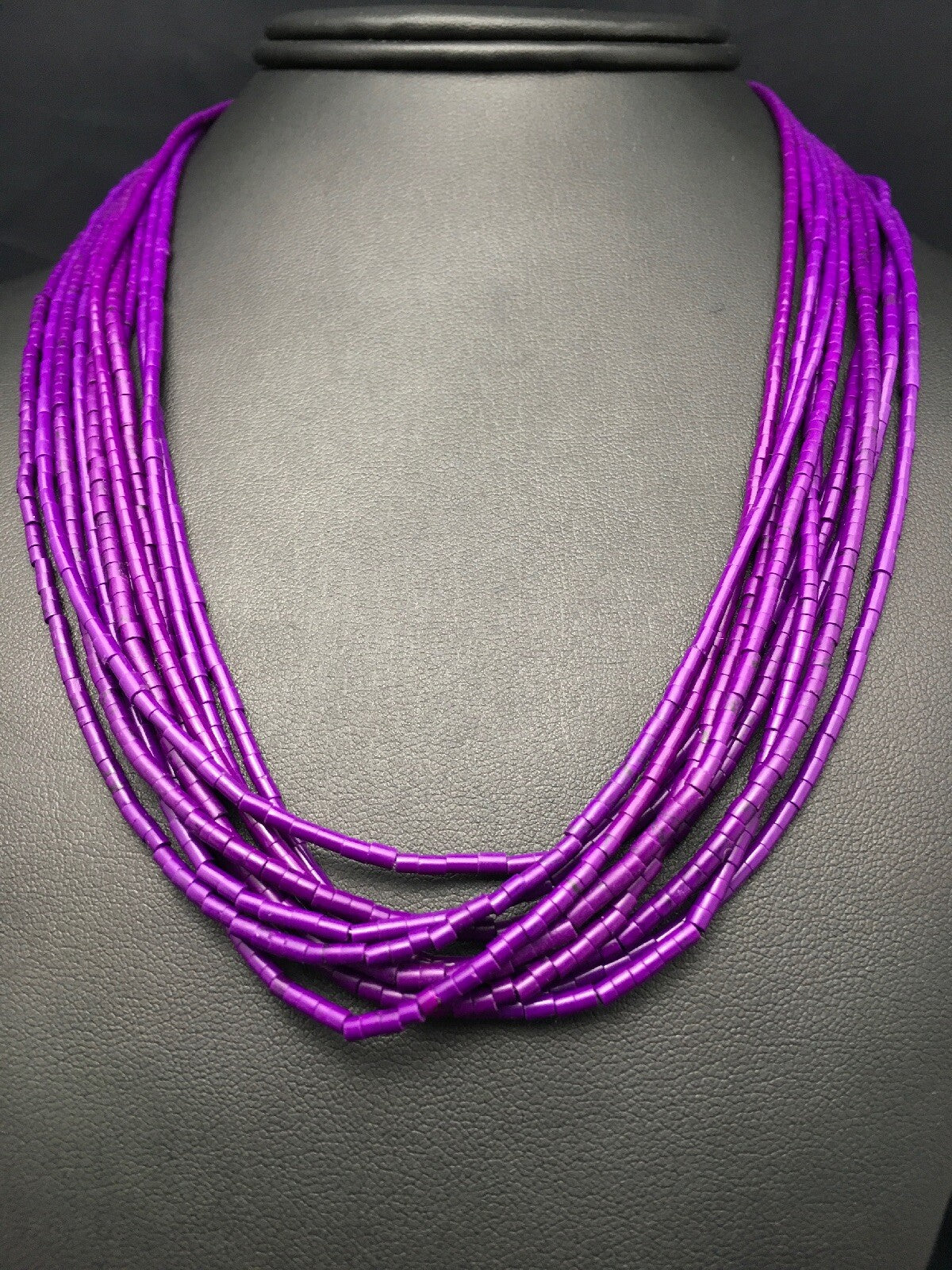 Navajo Stabilized Purple Stone 10S Sterling Silver Tube Heishi Necklace 19” 4195
