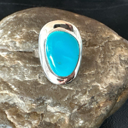 Southwestern Sterling Silver Blue Kingman Turquoise Ring Size 9 18528