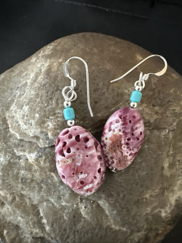 Navajo Purple Spiny Oyster Turquoise Bead Earrings | Sterling Silver | Authentic Native American Handmade | 18691