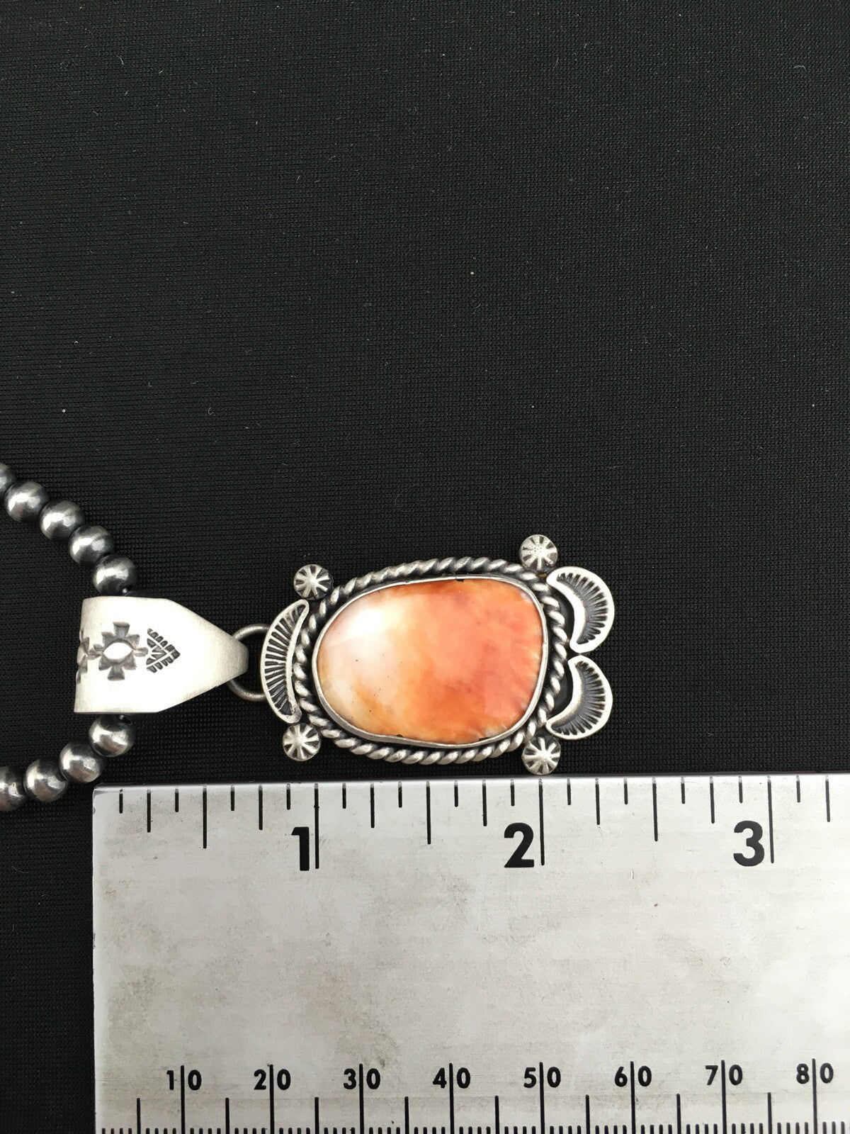 Native Orange Spiny Oyster Pendant Navajo Sterling Silver Necklace 04907