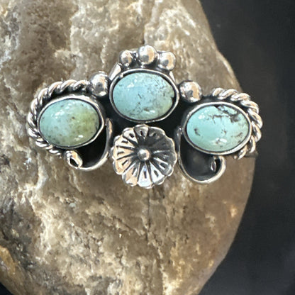 Blue Green Turquoise Navajo Sterling Silver Cluster Ring Size 8.5 19080