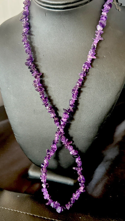 Purple Nugget Amethyst Southwestern Sterling Silver Beads Necklace 26” 18820