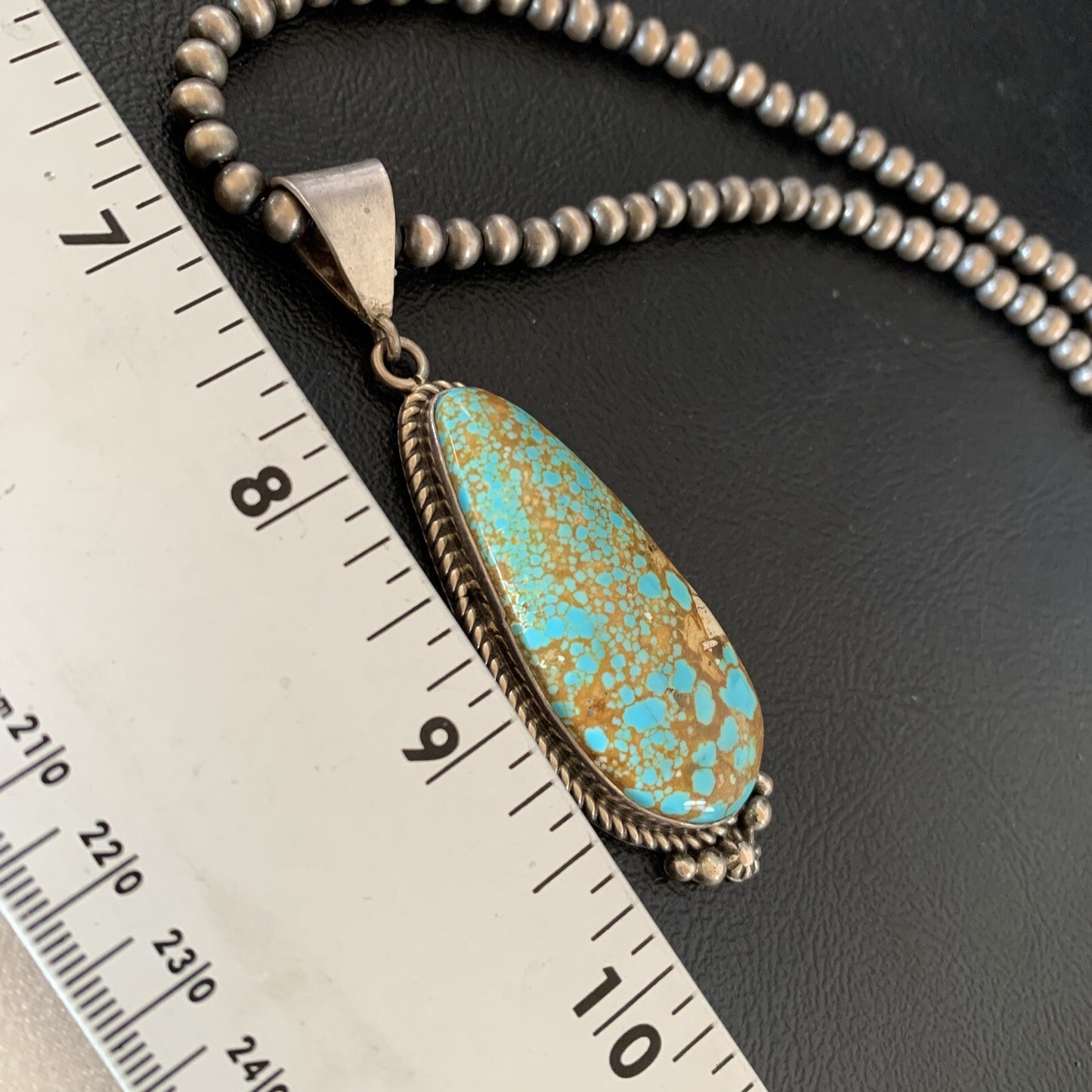 Mens Blue Turquoise #8 Pendant Navajo Pearls Sterling Silver Necklace 13262N