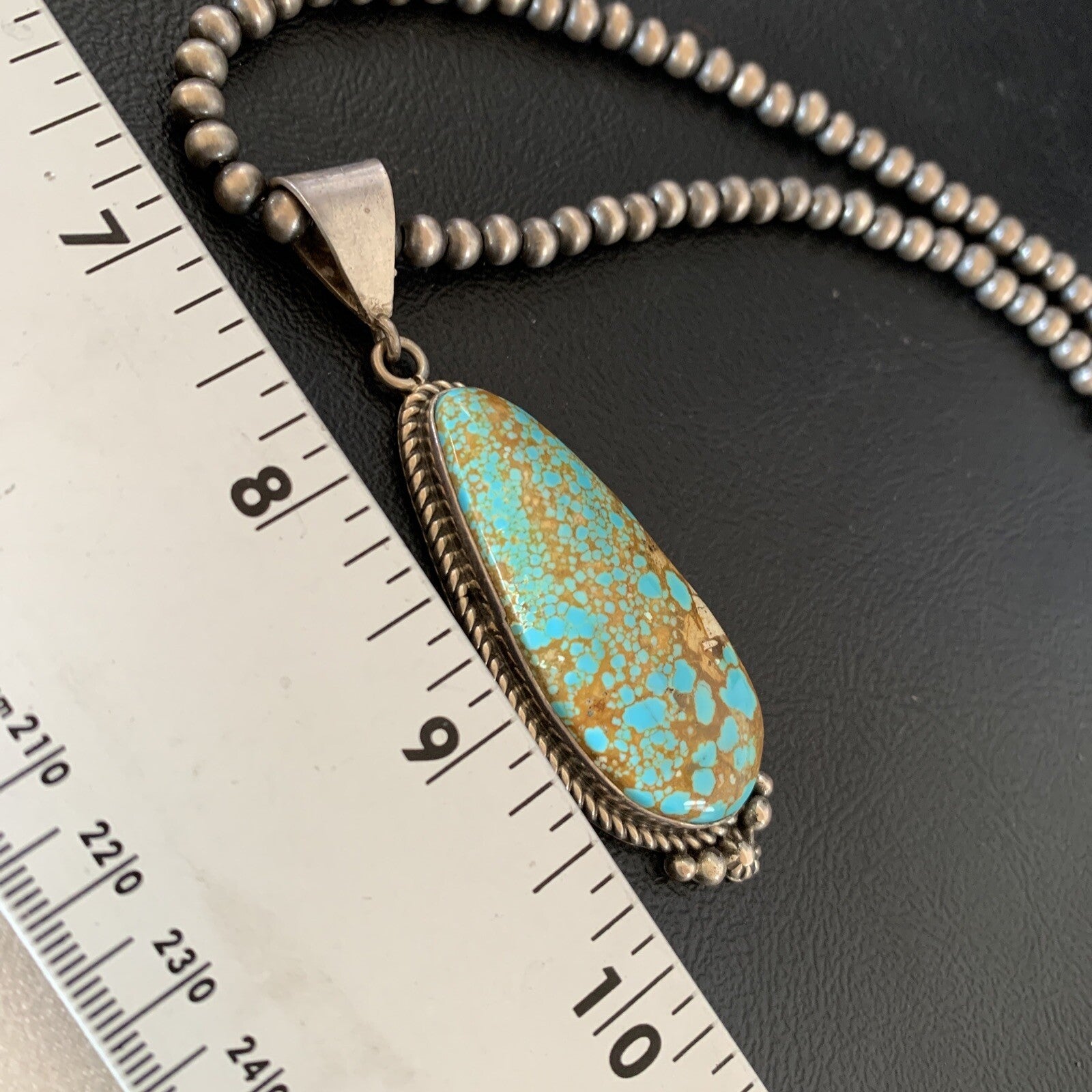 Mens Blue Turquoise #8 Pendant Navajo Pearls Sterling Silver Necklace 13262N