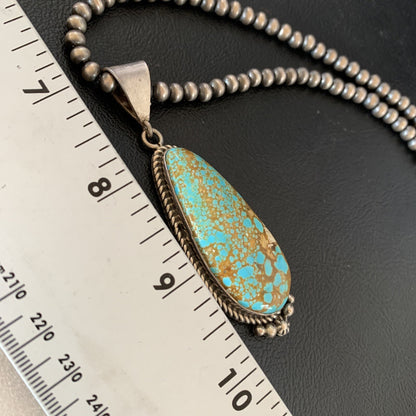 Mens Blue Turquoise #8 Pendant Navajo Pearls Sterling Silver Necklace 13262N