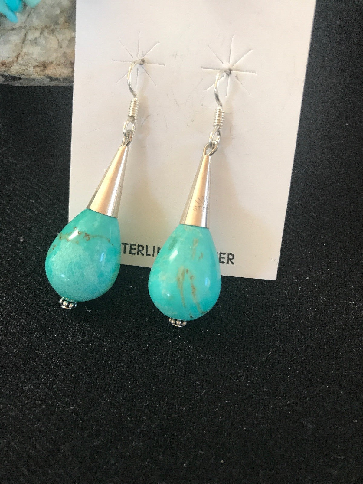 Navajo Sterling Silver Turquoise Bead Dangle Drop Earrings Gift 199