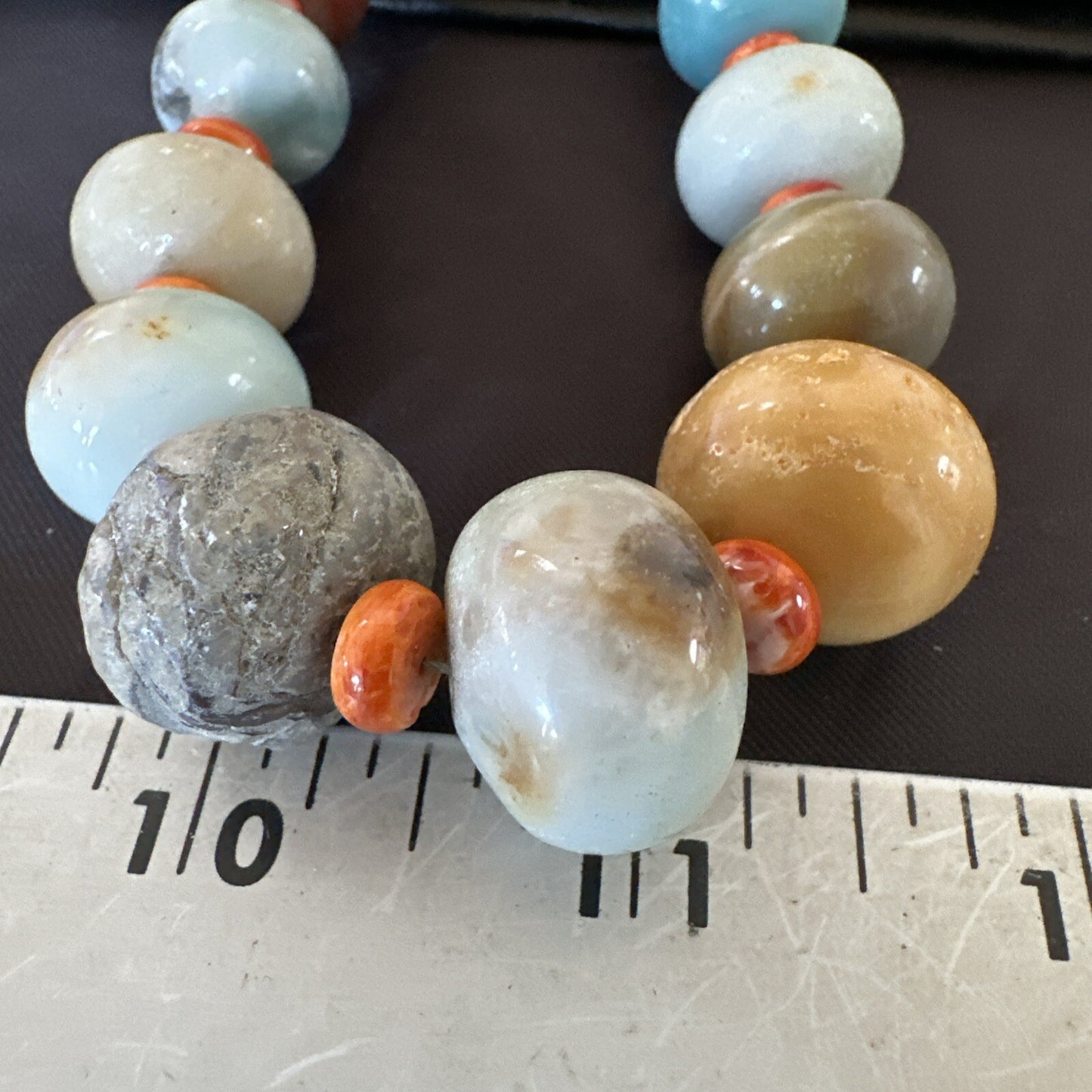 Blue Amazonite Orange Spiny Navajo Sterling Silver Bead Necklace 23” 17831