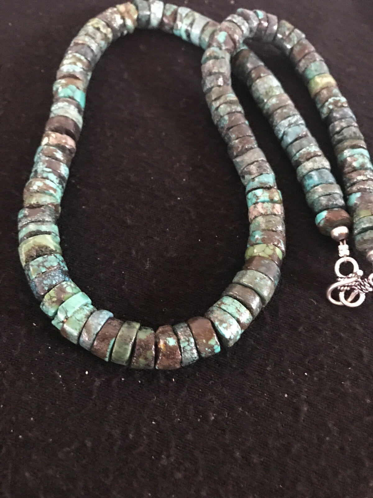 Southwestern Turquoise Heishi Sterling Silver Bead Necklace 10mm 20” 8505