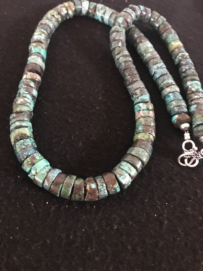 Southwestern Turquoise Heishi Sterling Silver Bead Necklace 10mm 20” 8505
