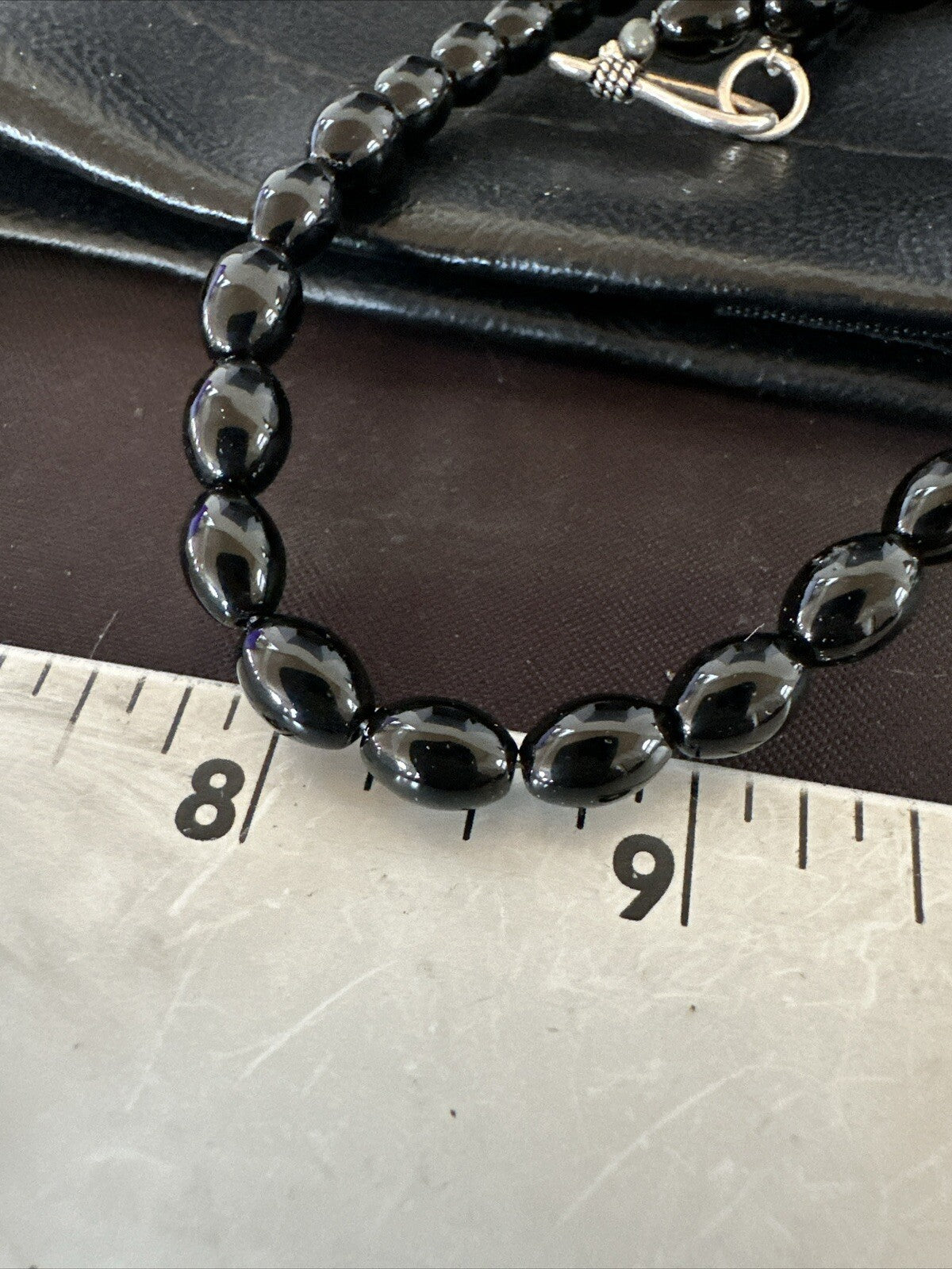 Mens Women Melon Beads Black Onyx Navajo Sterling Silver Necklace 18” 17921