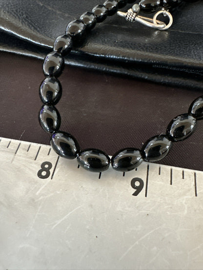 Mens Women Melon Beads Black Onyx Navajo Sterling Silver Necklace 18” 17921