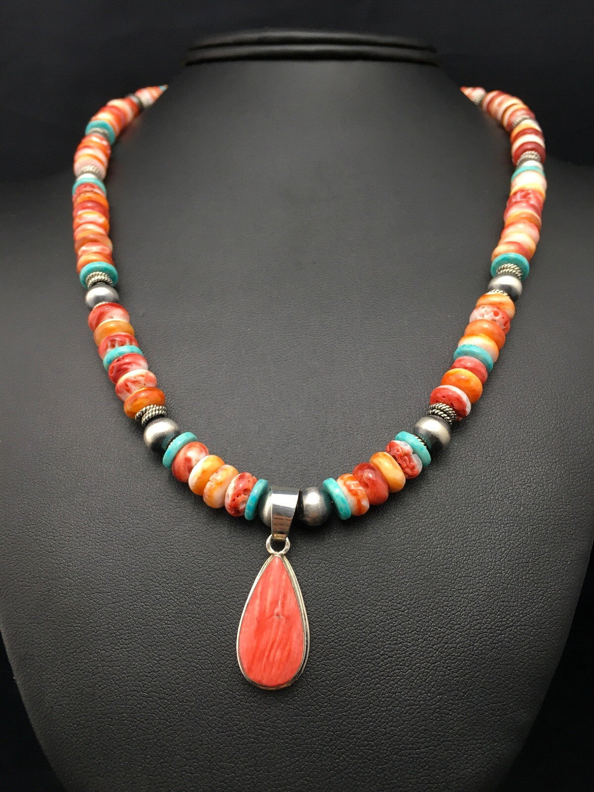 Spiny Oyster Pendant Turquoise Navajo Sterling Silver Necklace 19" 4522