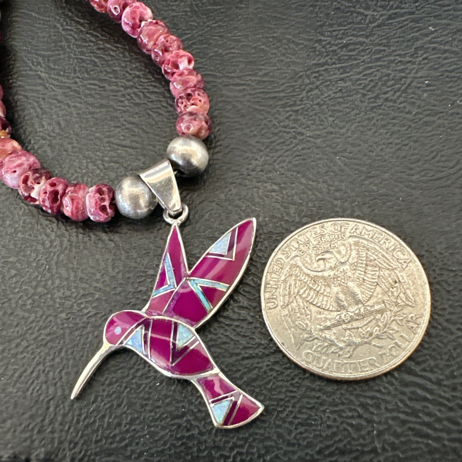 HummingBird Purple Spiny Sugilite Pendant Navajo Sterling Silver Necklace 19607