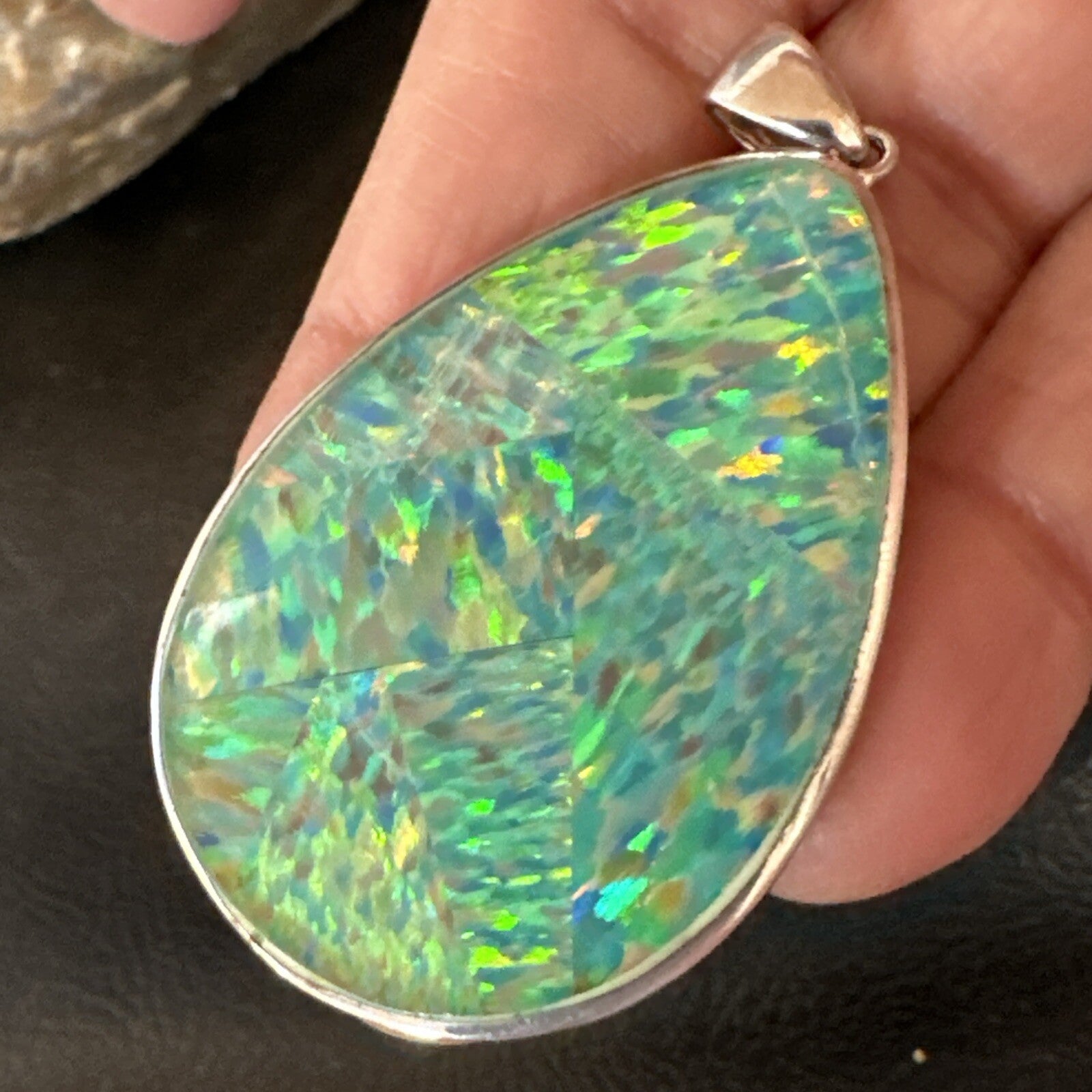 Mens Womens Multicolor Gilson Opal Navajo Sterling Silver Inlay Pendant 18610