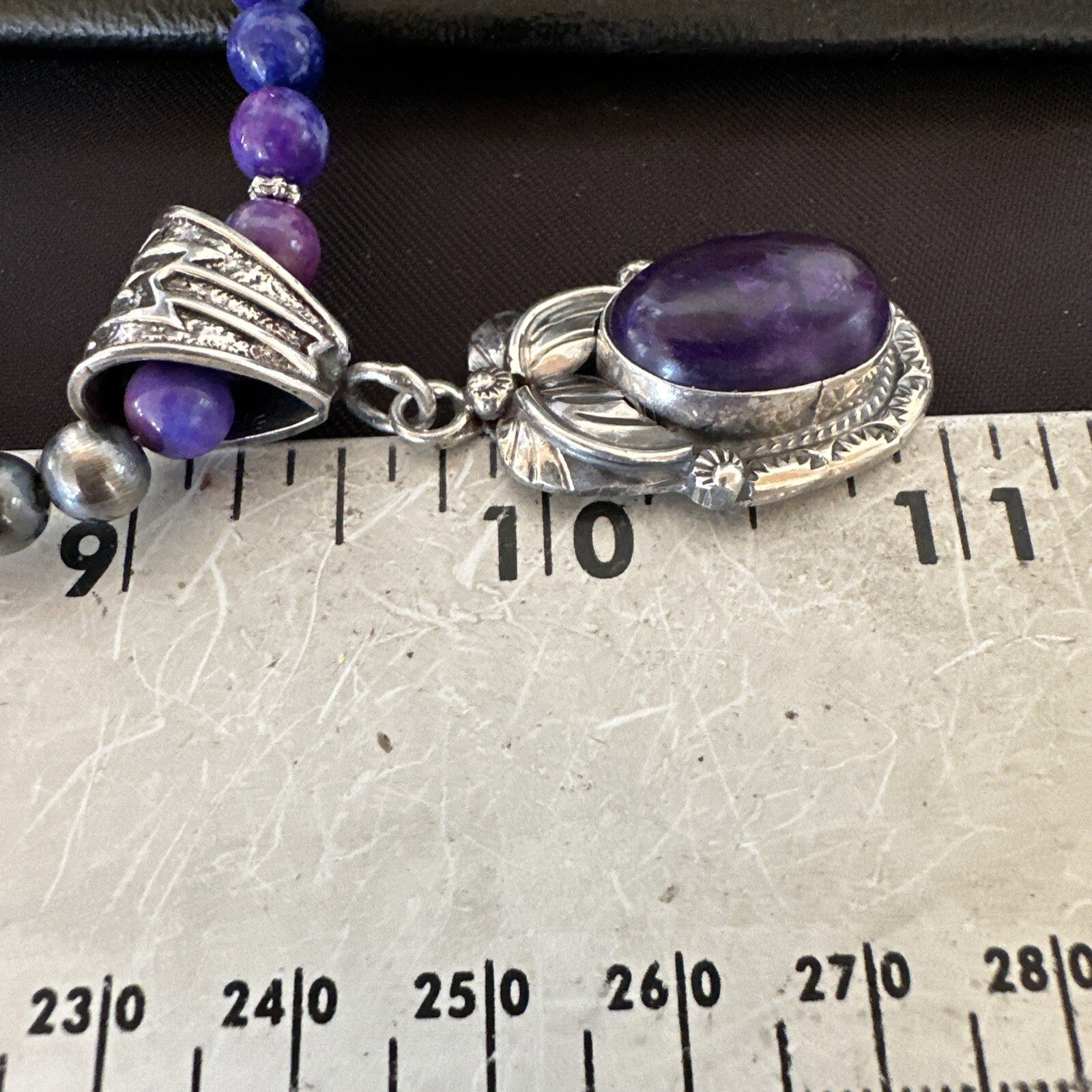 Purple Stone Pendant Navajo Sterling Silver Beads Necklace 18390