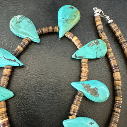Southwestern Sterling Silver Blue Turquoise Shell 20" Necklace 19507