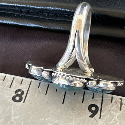 Yazzie Ring Blue Turquoise Navajo Sterling Silver Cluster Size 8.5 19238